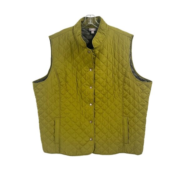 J Jill Lightweight Green Quilted Vest Sz 4X Snap Close - Picture 1 of 6
